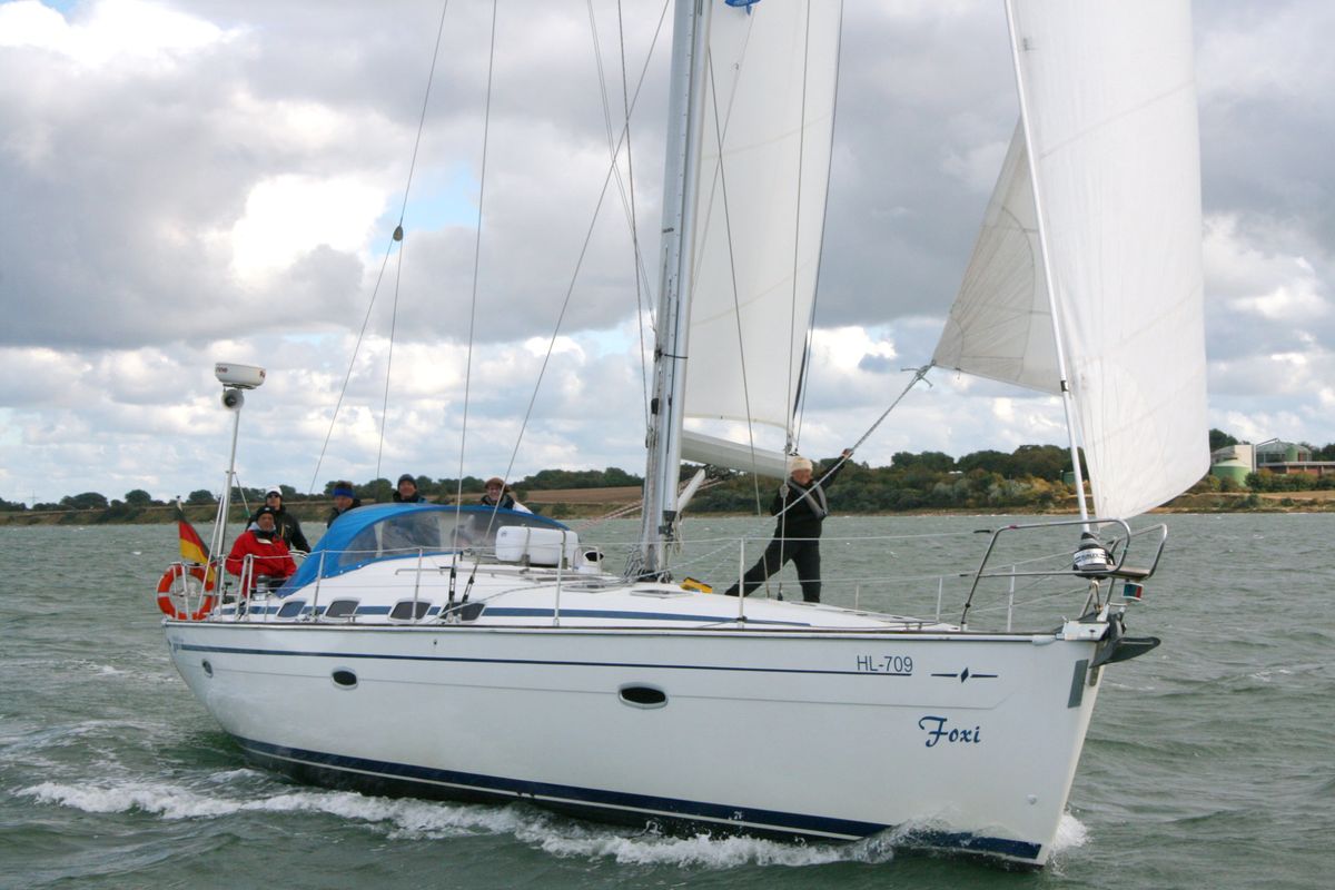 Exterior view of Foxi, a Bavaria 46 Cruiser sailboat at Heiligenhafen, Germany