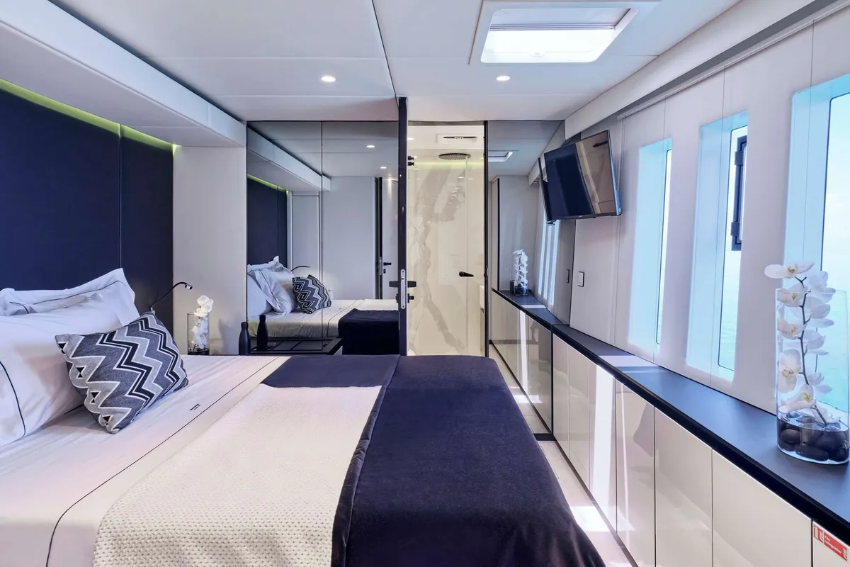 Above & Beyond, a Sunreef Yachts Sunreef 80 catamaran at Athens, Marina Delta Kallithea, Greece