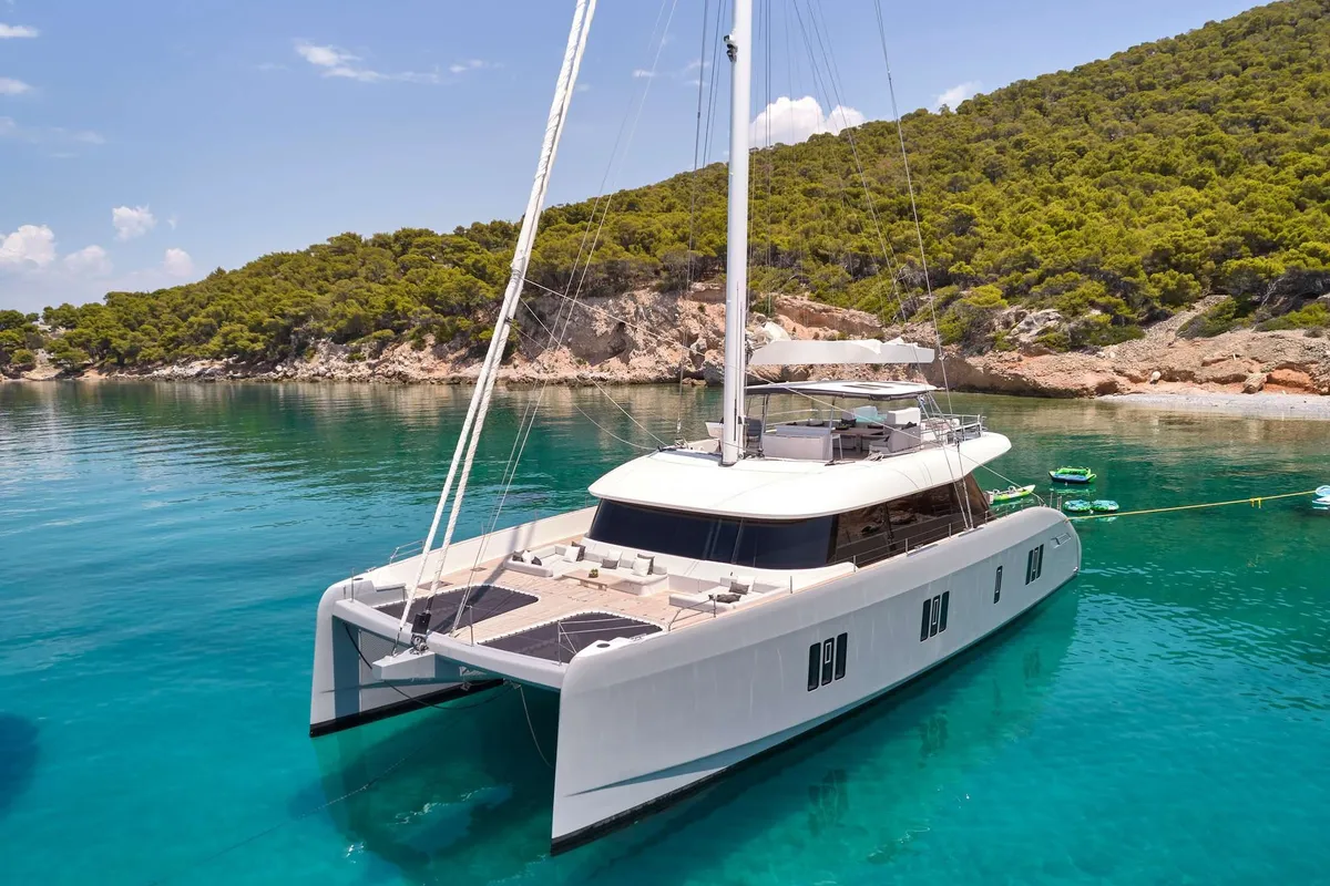 Above & Beyond, a Sunreef Yachts Sunreef 80 catamaran at Athens, Marina Delta Kallithea, Greece