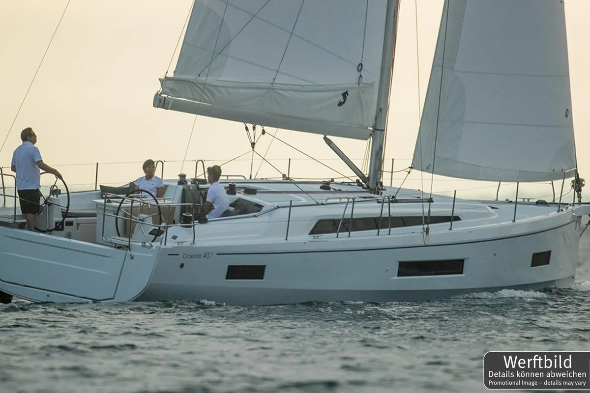 Exterior view of Namaka Ekolu, a Beneteau Oceanis 40.1 sailboat at Palma de Mallorca, Spain