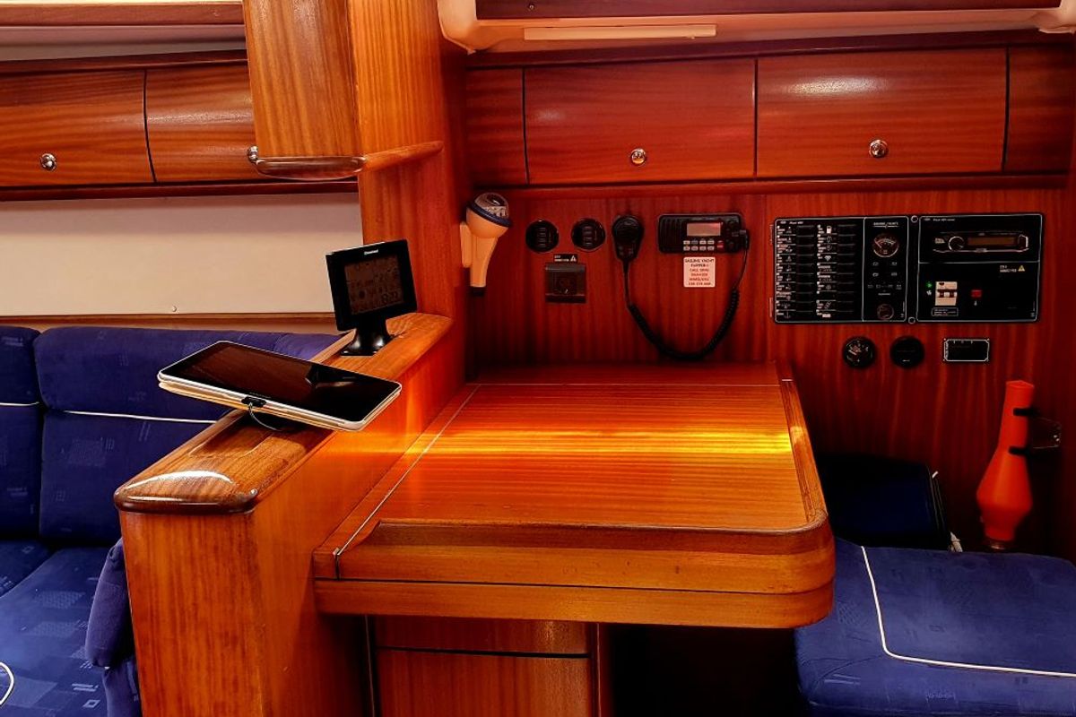 Cockpit of Flipper I, a Bavaria 44 sailboat at Jezera, Croatia
