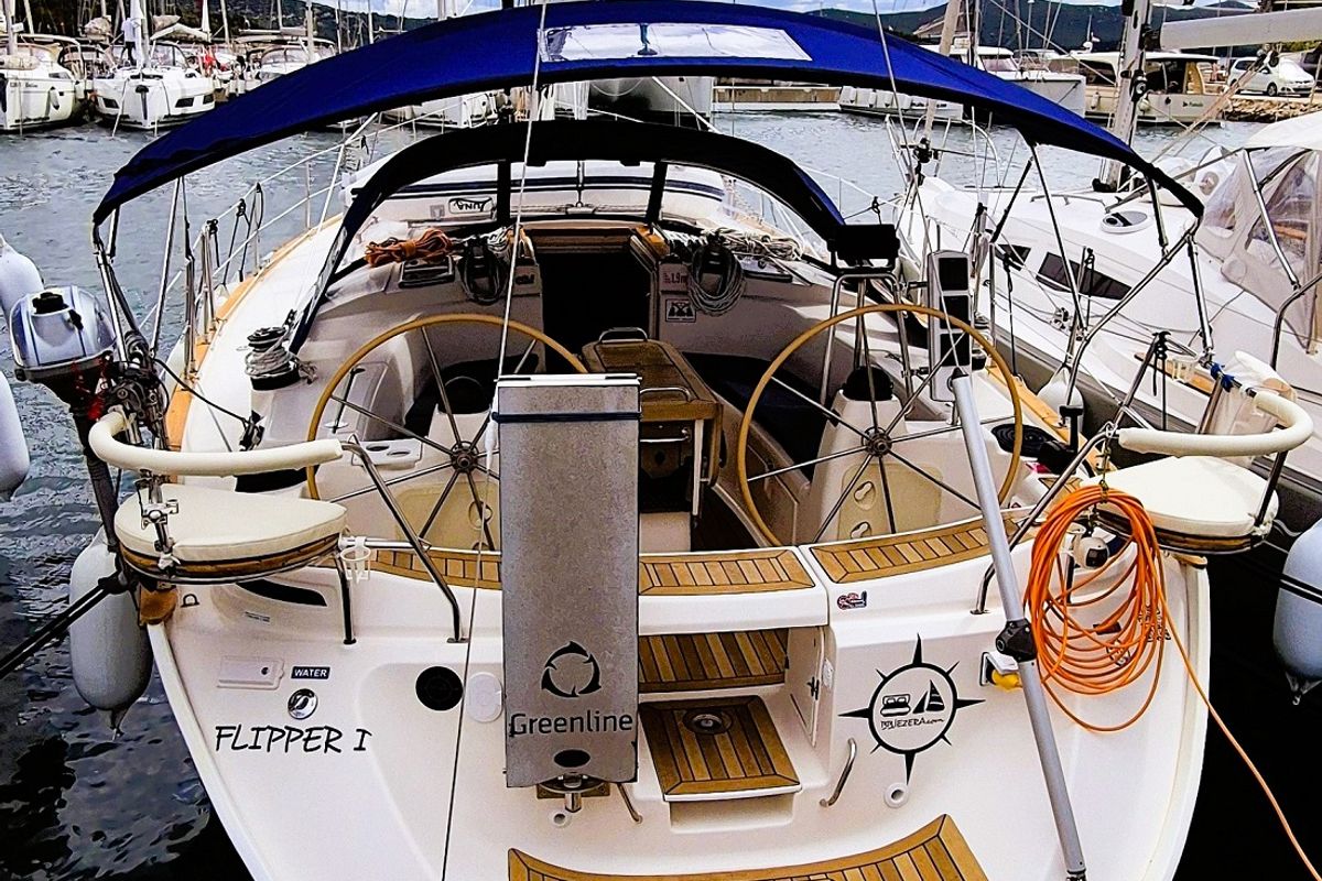 Exterior view of Flipper I, a Bavaria 44 sailboat at Jezera, Croatia