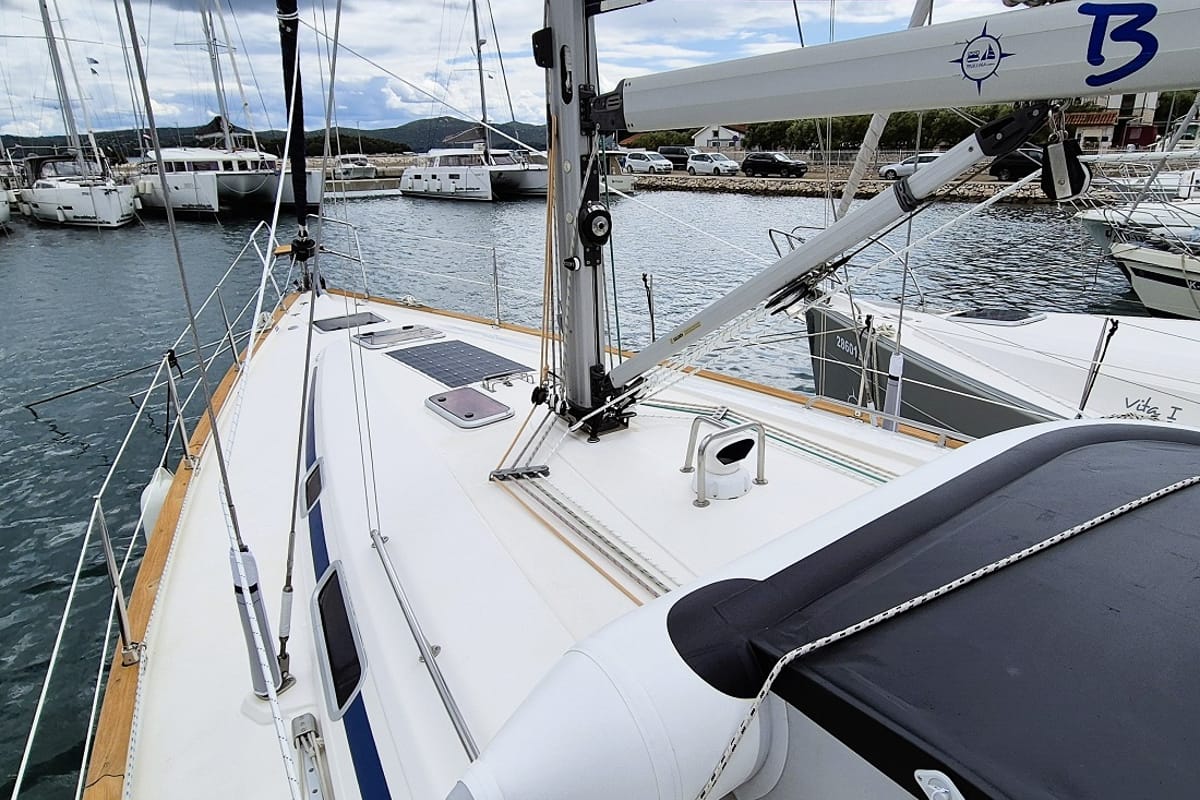 Deck of Flipper I, a Bavaria 44 sailboat at Jezera, Croatia