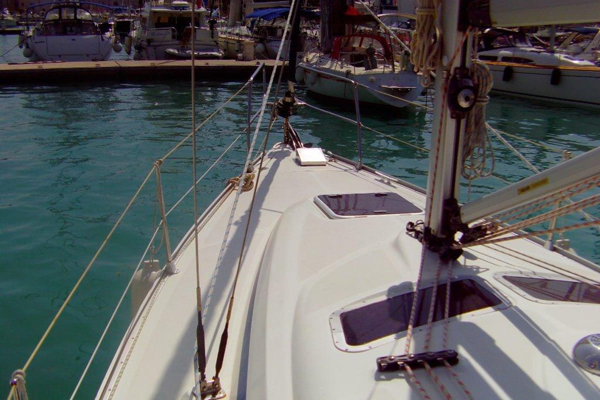 Deck of CATHERINE, a Bavaria 33 Cruiser sailboat at Grad Trogir, Croatia