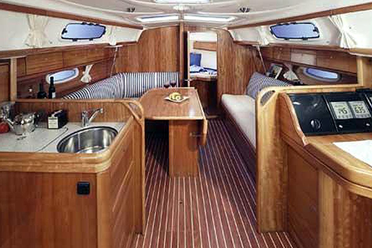 Salon of CATHERINE, a Bavaria 33 Cruiser sailboat at Grad Trogir, Croatia