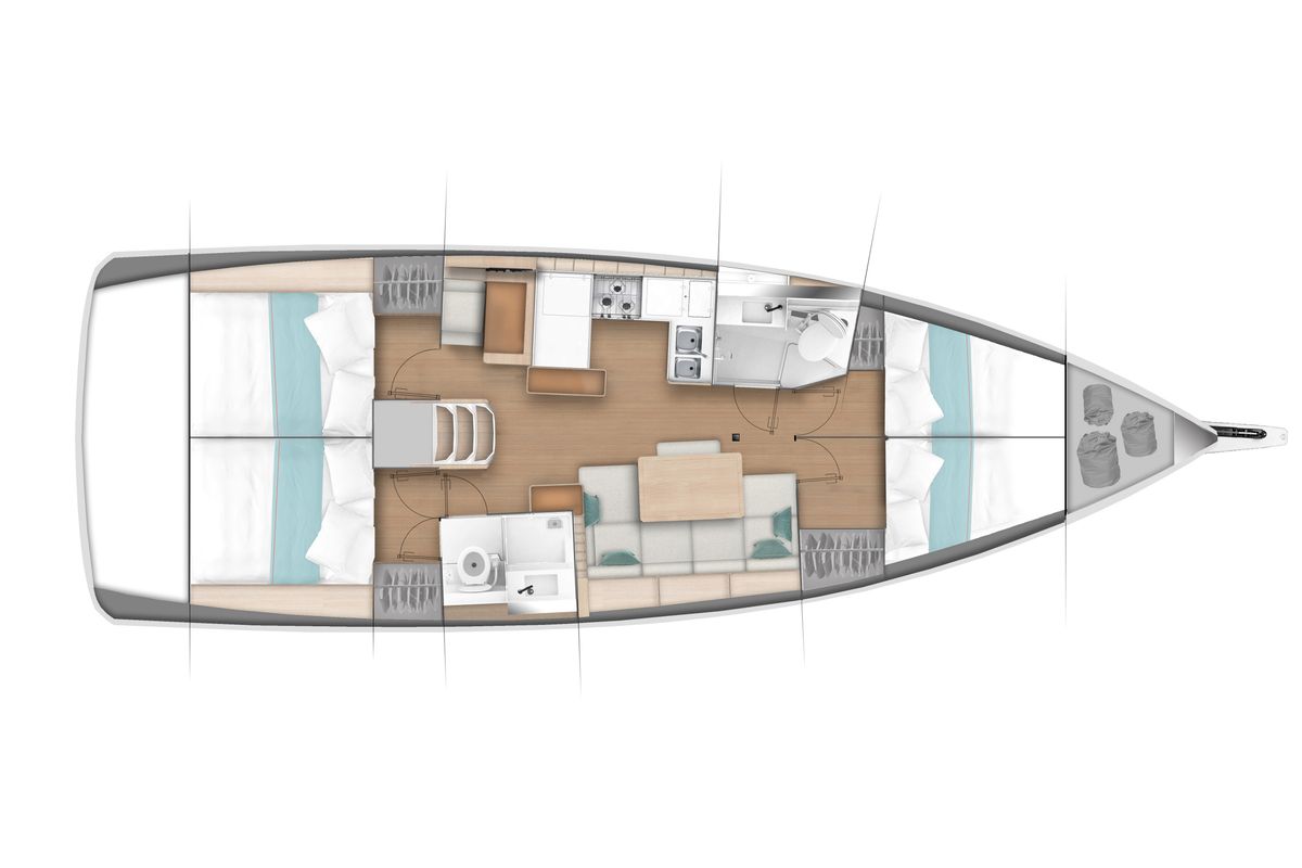 Floor plan of MAJADERO, a Jeanneau Sun Odyssey 440 sailboat at es Jonquet, Spain