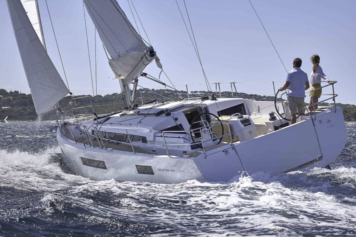 Exterior view of MAJADERO, a Jeanneau Sun Odyssey 440 sailboat at es Jonquet, Spain