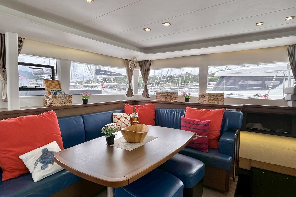 Salon of Luna Mia, a Lagoon 450 F catamaran at Parham Town, British Virgin Islands