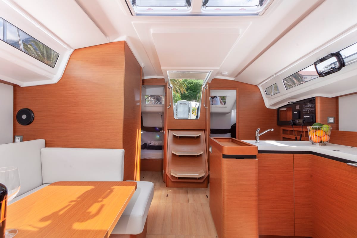 Exterior view of Bella Ciao, a Jeanneau Sun Odyssey 410 sailboat at Split, Croatia
