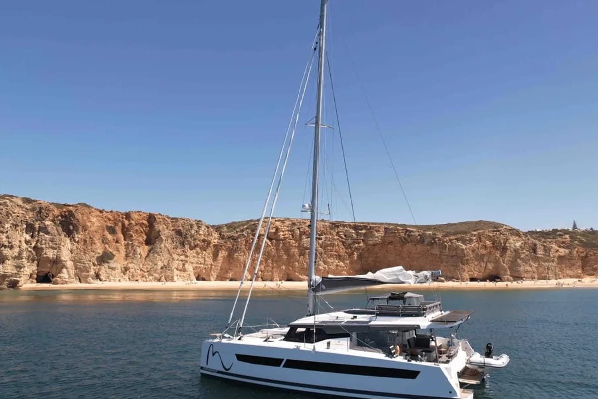 Exterior view of Marlea II, a Fountaine Pajot Elba 45 catamaran at Cogolin, France
