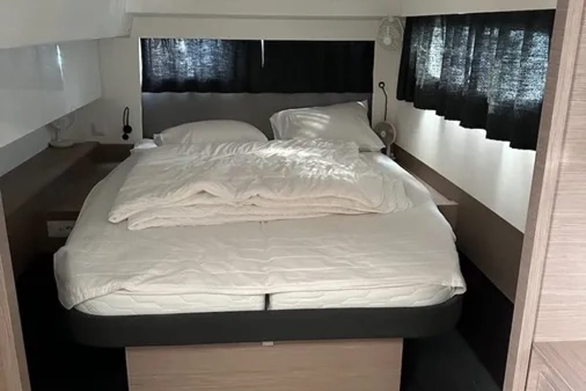 Cabin on Marlea II, a Fountaine Pajot Elba 45 catamaran at Cogolin, France
