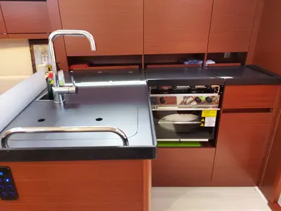 Galley of Pasithea, a Hanse Yachts Hanse 418 sailboat at Lavreotiki Municipal Unit, Greece
