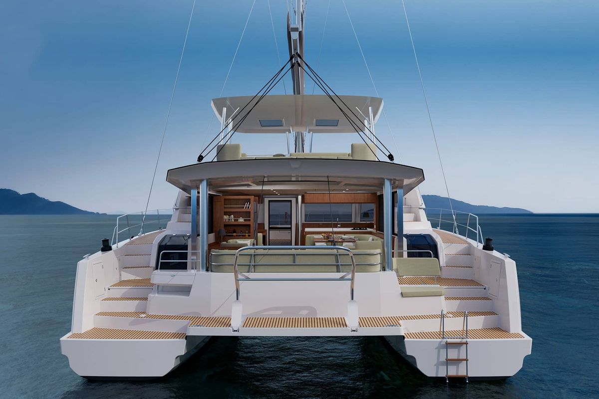 Deck of Angelina, a Bali 5.8 catamaran at Općina Rogoznica, Croatia