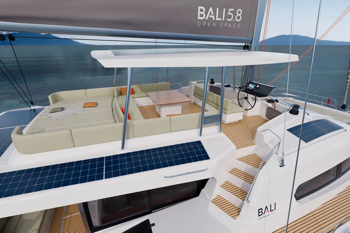 Deck of Angelina, a Bali 5.8 catamaran at Općina Rogoznica, Croatia