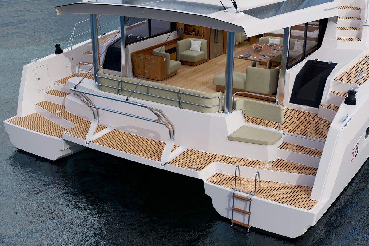 Deck of Angelina, a Bali 5.8 catamaran at Općina Rogoznica, Croatia