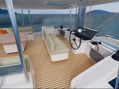 Cockpit of Angelina, a Bali 5.8 catamaran at Općina Rogoznica, Croatia