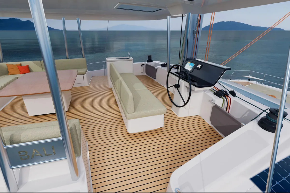 Cockpit of Angelina, a Bali 5.8 catamaran at Općina Rogoznica, Croatia