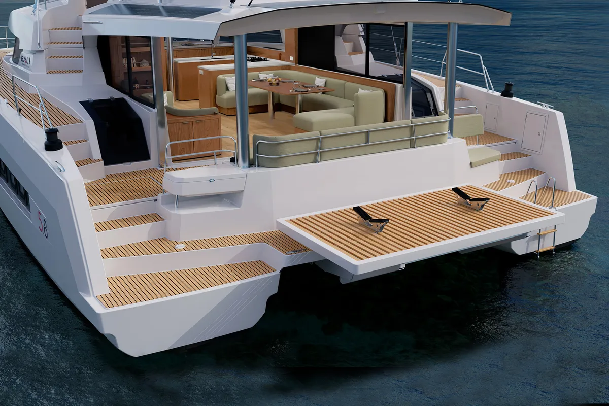 Deck of Angelina, a Bali 5.8 catamaran at Općina Rogoznica, Croatia