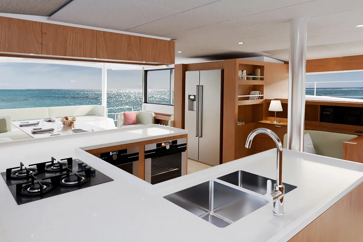 Galley of Angelina, a Bali 5.8 catamaran at Općina Rogoznica, Croatia