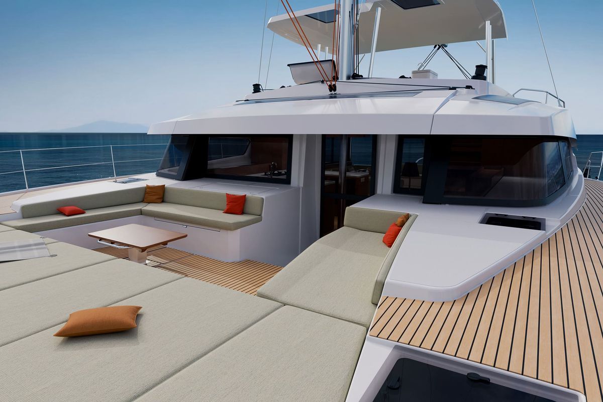 Deck of Angelina, a Bali 5.8 catamaran at Općina Rogoznica, Croatia