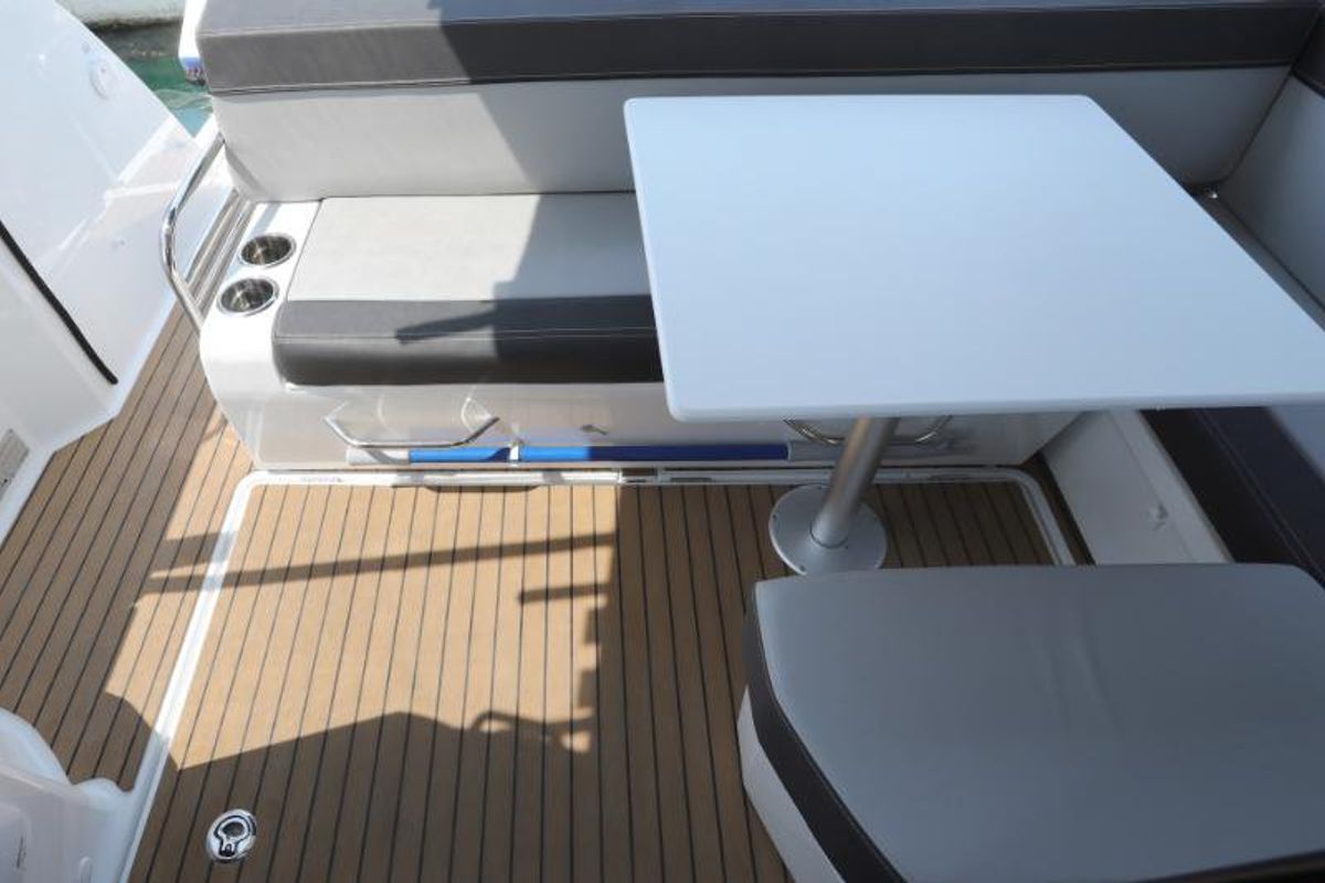 Deck of Ema, a Jeanneau Merry Fisher 895 motorboat at Split, Croatia