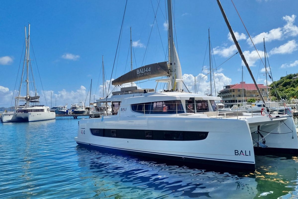 Exterior view of Here and Now, a Bali 4.4 catamaran at Parham Town, British Virgin Islands
