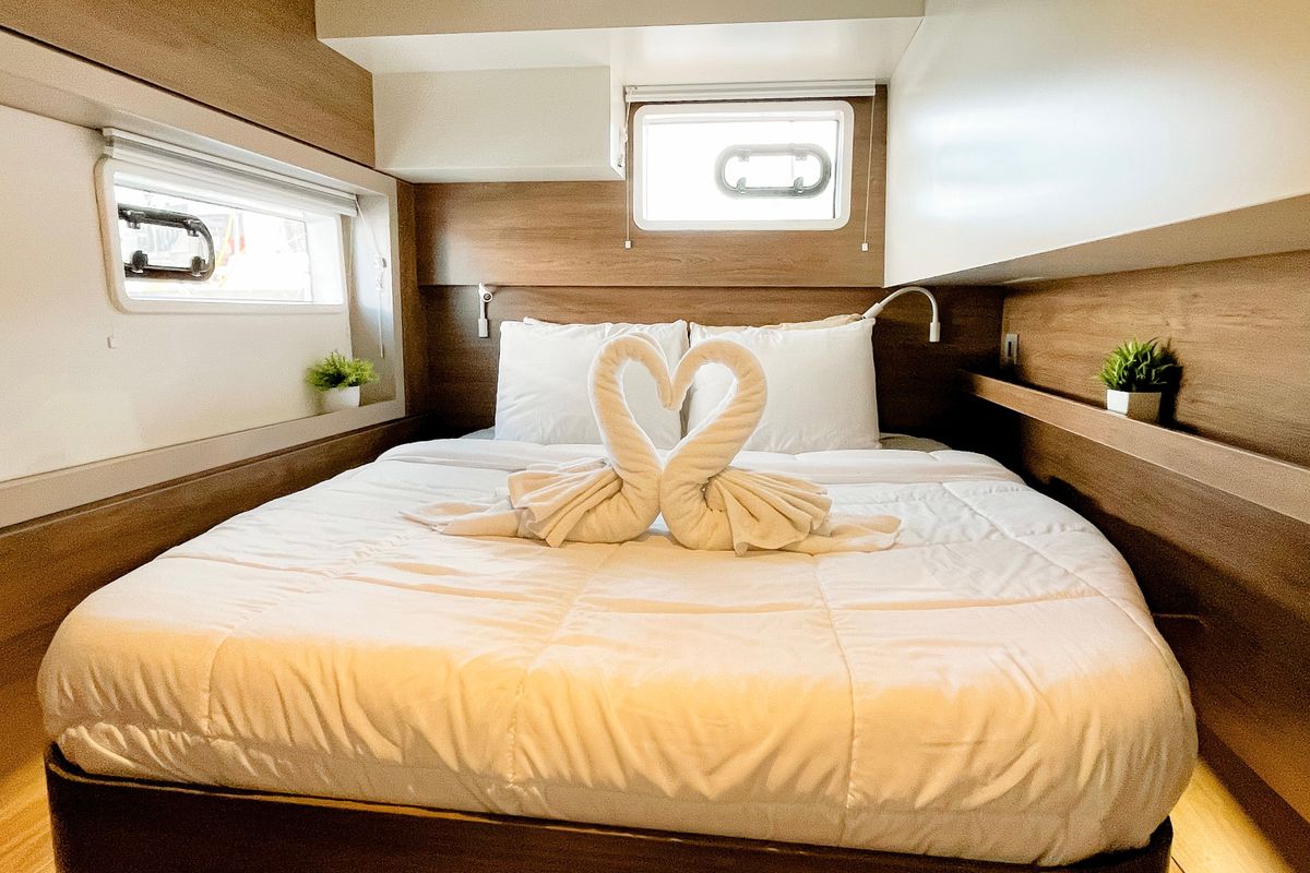 Cabin on Here and Now, a Bali 4.4 catamaran at Parham Town, British Virgin Islands