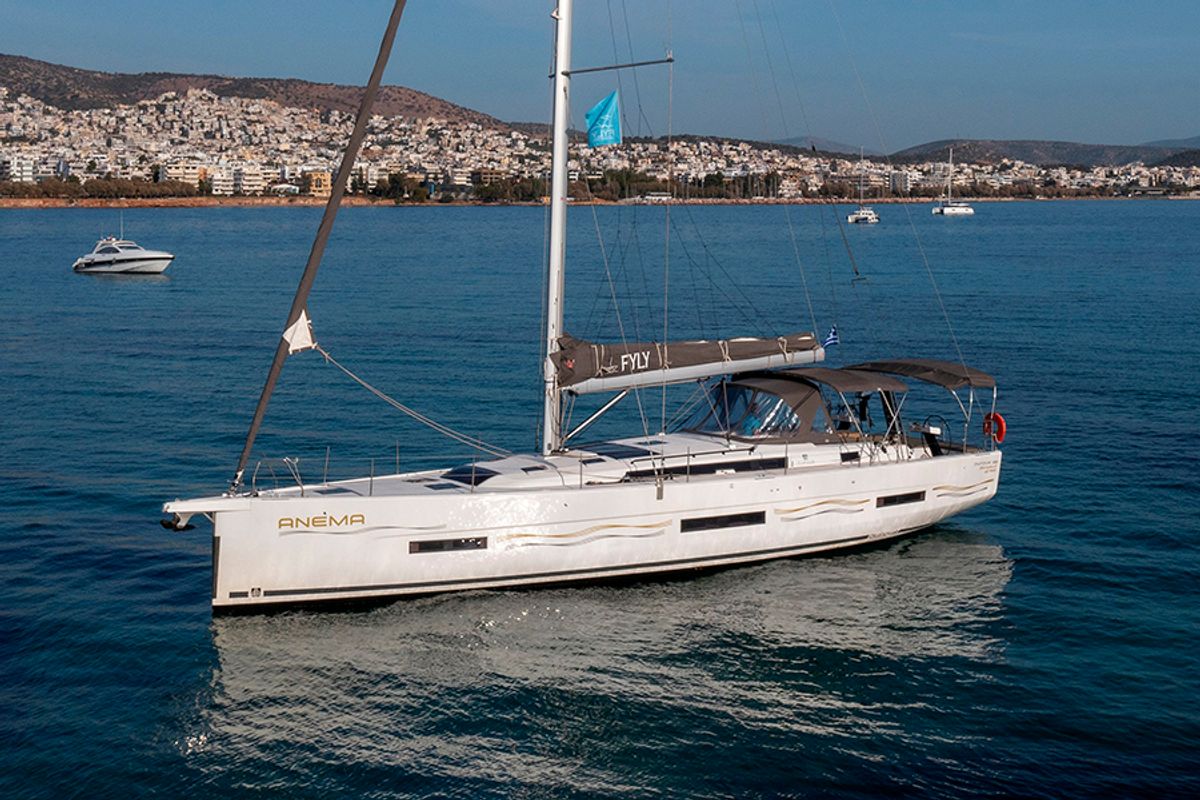 Exterior view of Anema, a Dufour 530 sailboat at Athens, Greece
