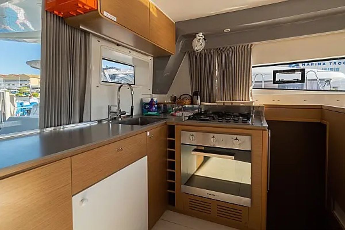 Galley of Faros, a Excess 15 catamaran at Seget Donji, Croatia