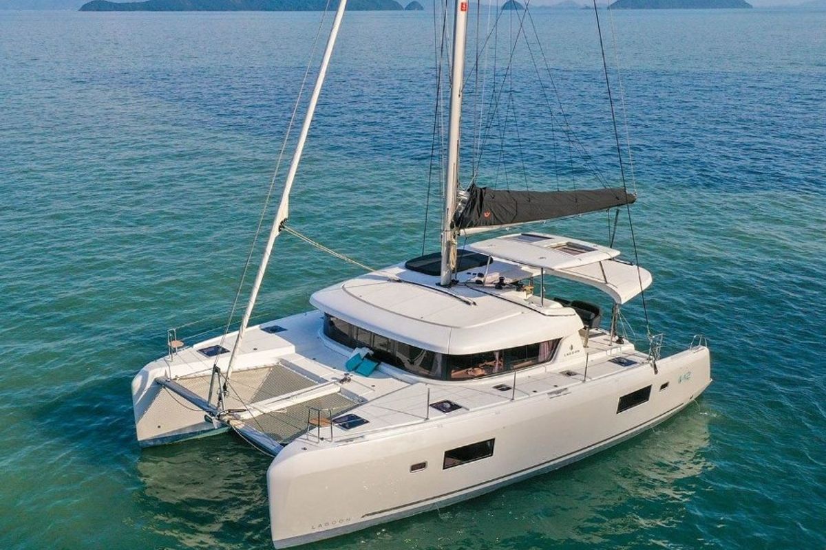 Exterior view of Svea, a Lagoon 42 catamaran at Municipal Unit of Nea Peramos, Greece