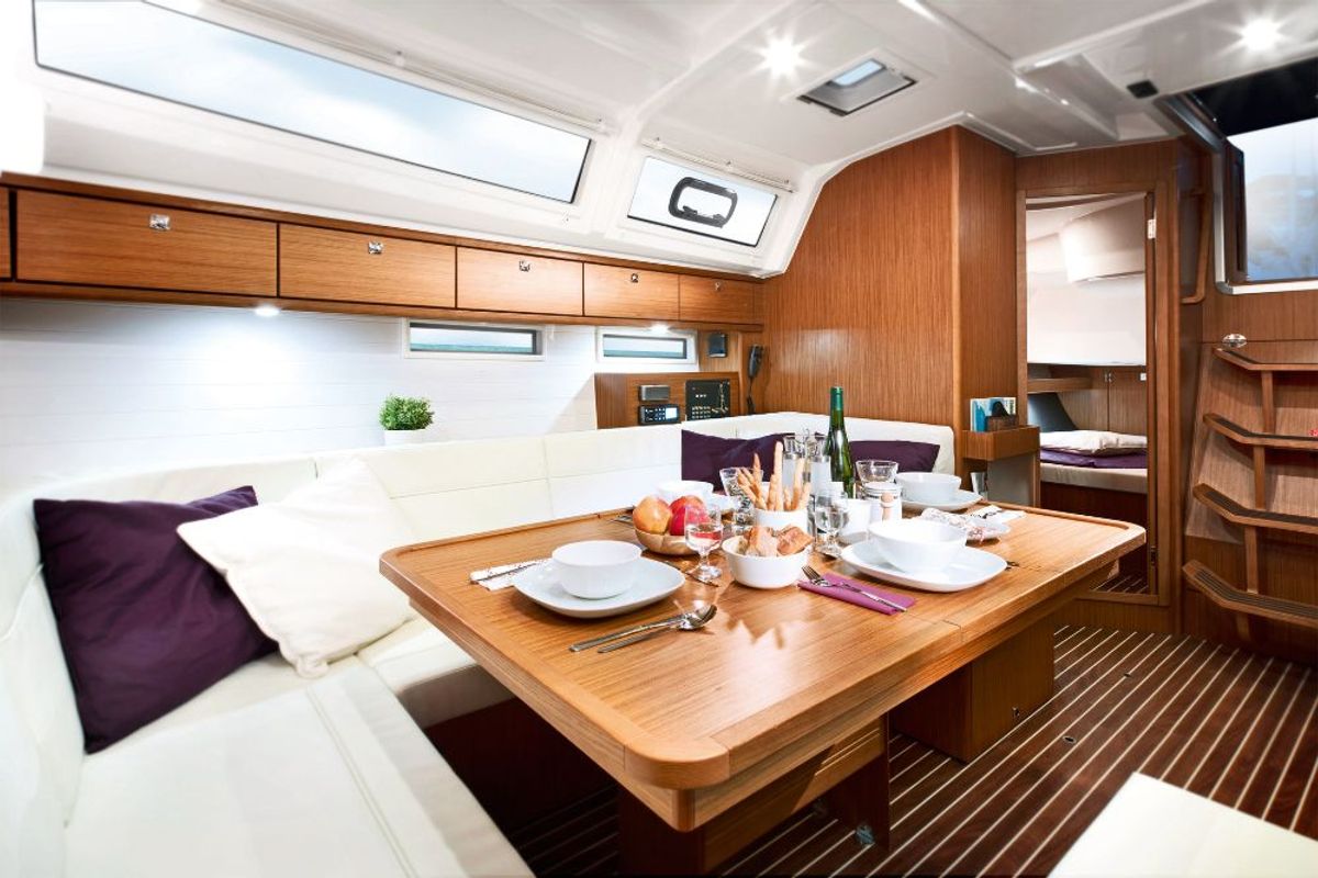 Salon of Okto Sailors, a Bavaria Cruiser 46 sailboat at Fethiye, Turkey