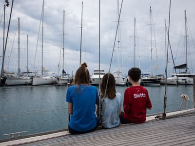 Deck of Asterias, a Wauquiez Amphitrite sailboat at Benitses, Greece
