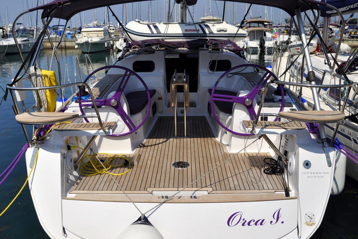 Cockpit of Orca I, a Elan Impression 40 sailboat at Izola / Isola, Slovenia