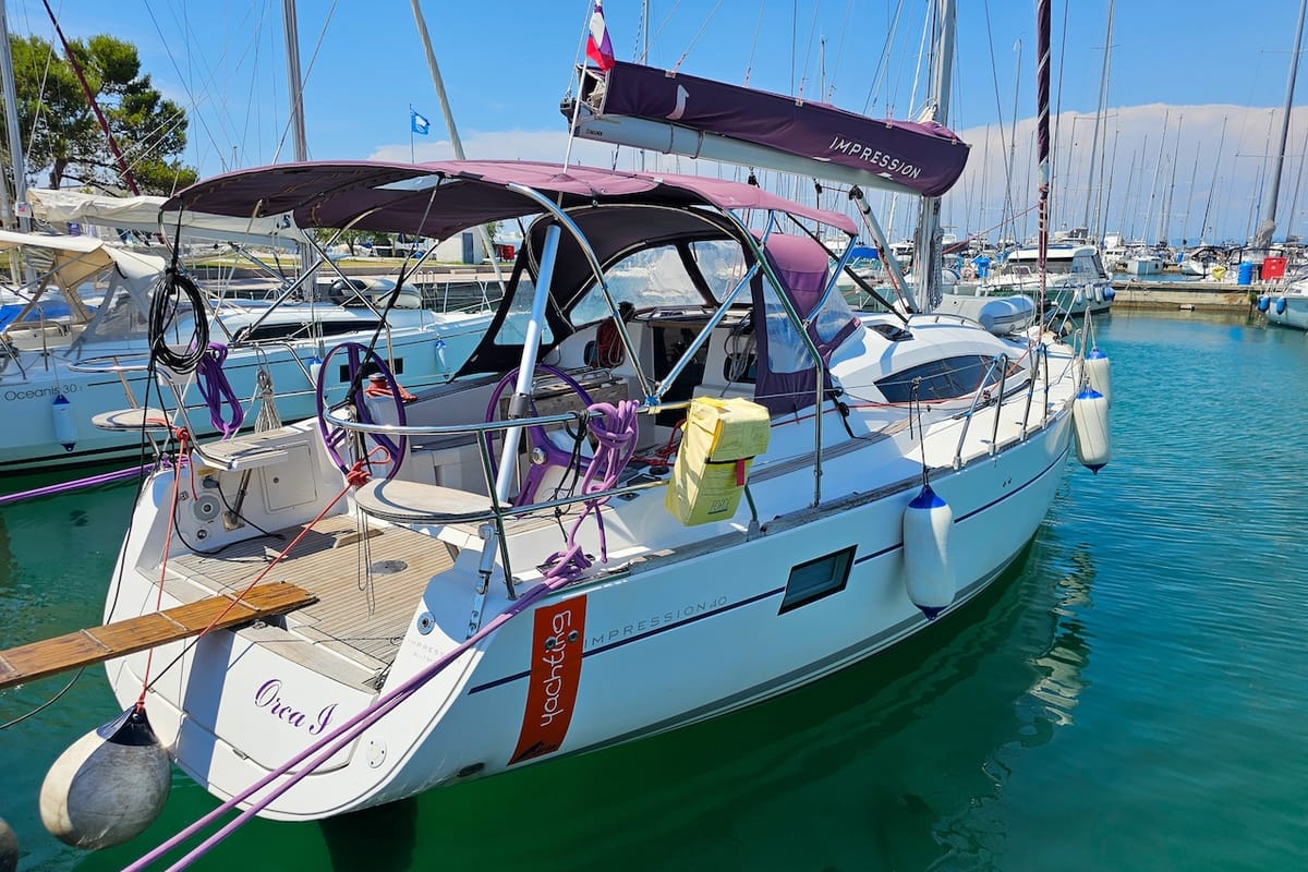 Exterior view of Orca I, a Elan Impression 40 sailboat at Izola / Isola, Slovenia
