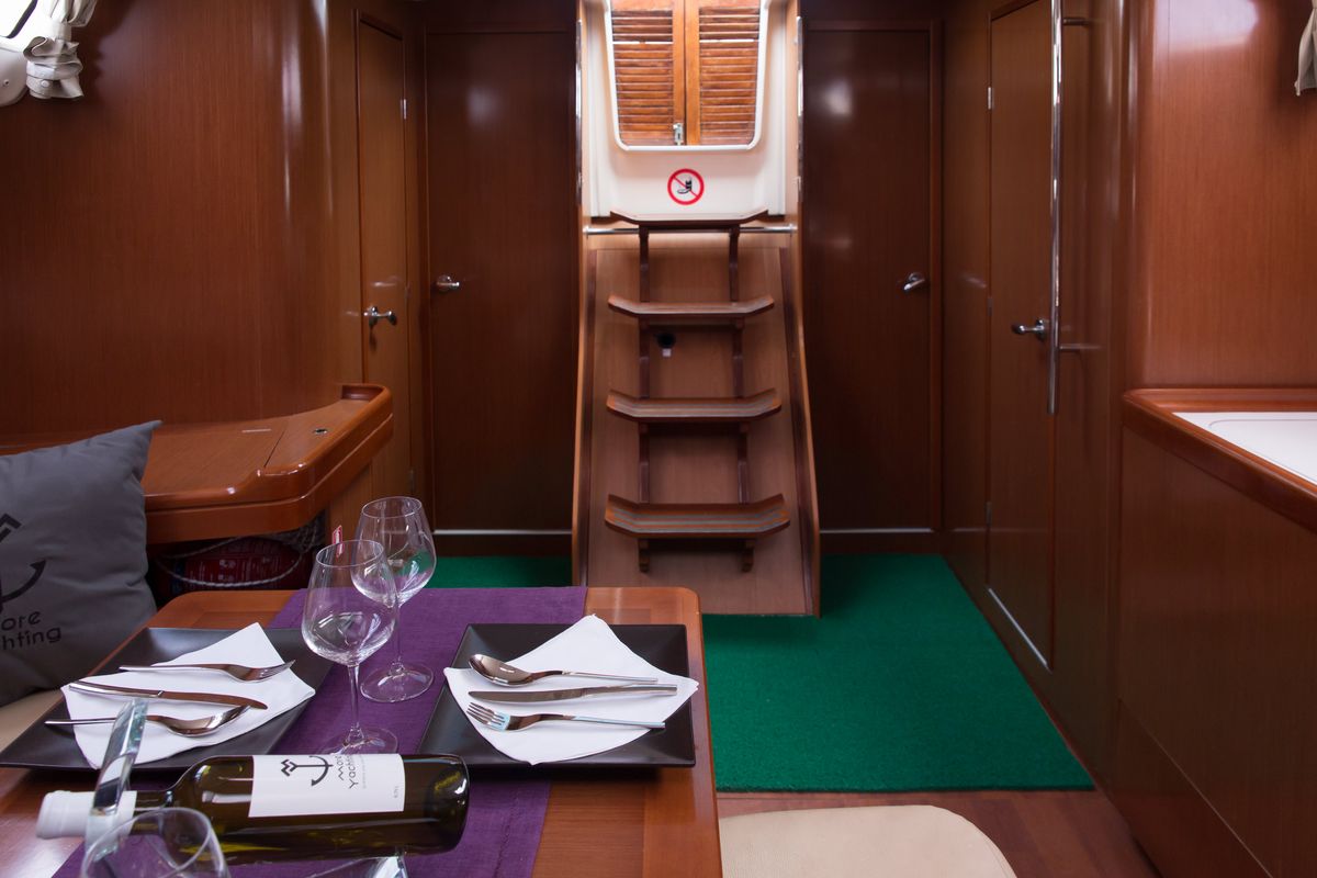 Salon of Tiamo, a Beneteau Oceanis 43 sailboat at Municipal Unit of Lefkada, Greece