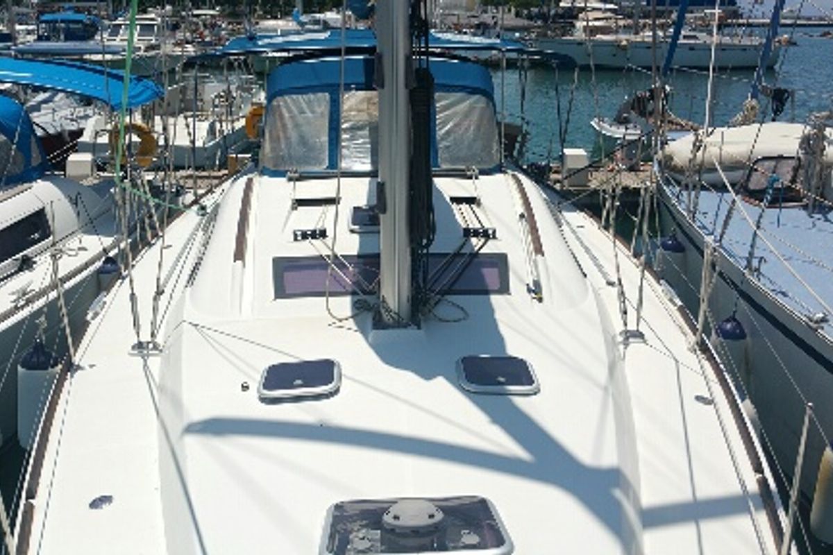 Deck of Tiamo, a Beneteau Oceanis 43 sailboat at Municipal Unit of Lefkada, Greece