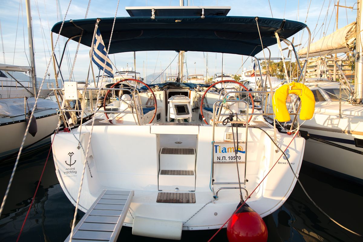 Exterior view of Tiamo, a Beneteau Oceanis 43 sailboat at Municipal Unit of Lefkada, Greece
