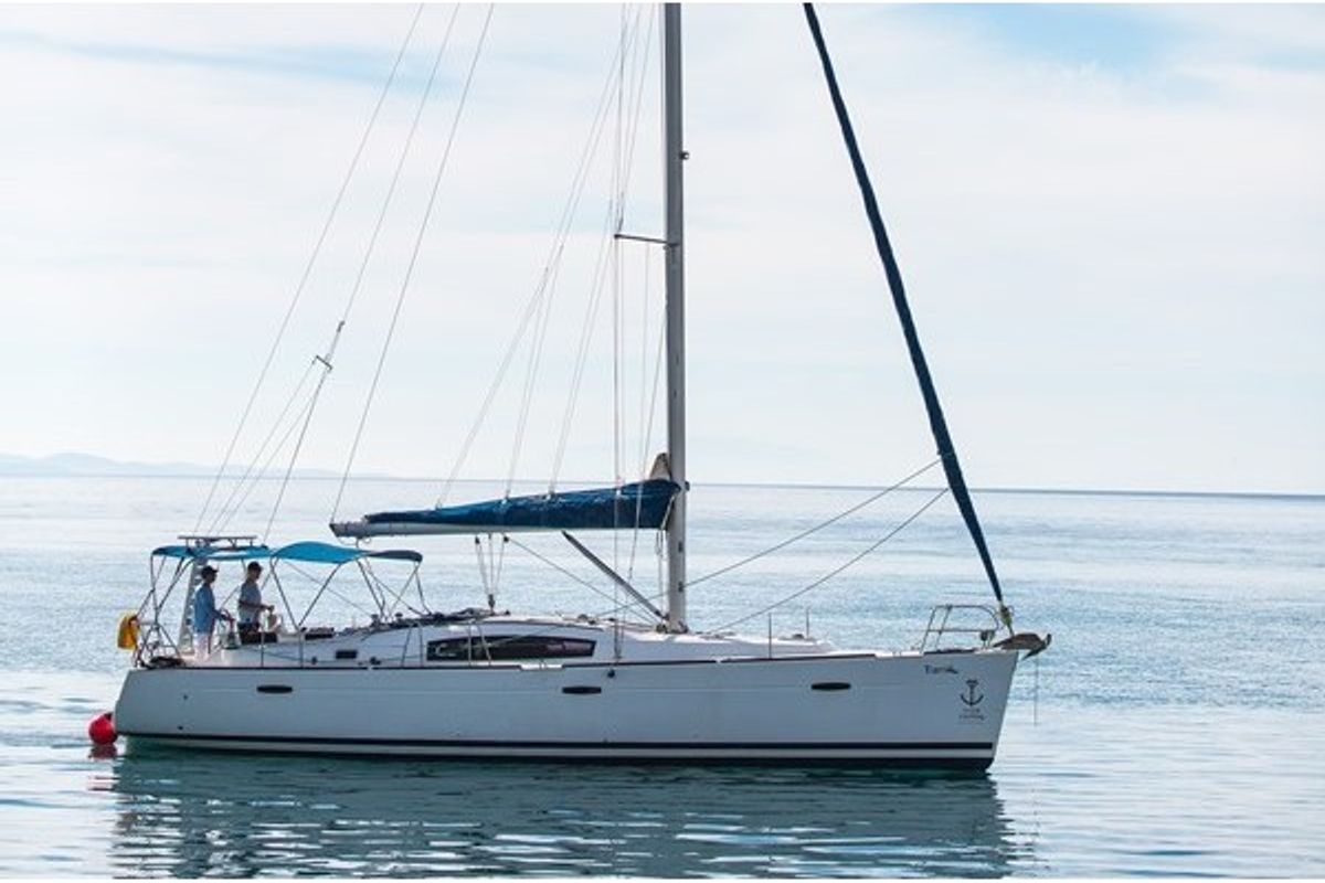 Exterior view of Tiamo, a Beneteau Oceanis 43 sailboat at Municipal Unit of Lefkada, Greece