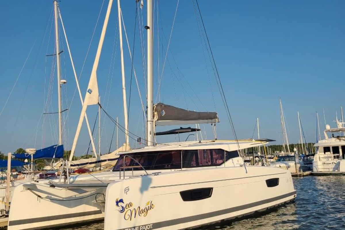 Exterior view of Sea Magik, a Fountaine Pajot Isla 40 catamaran at Charlotte Amalie, United States