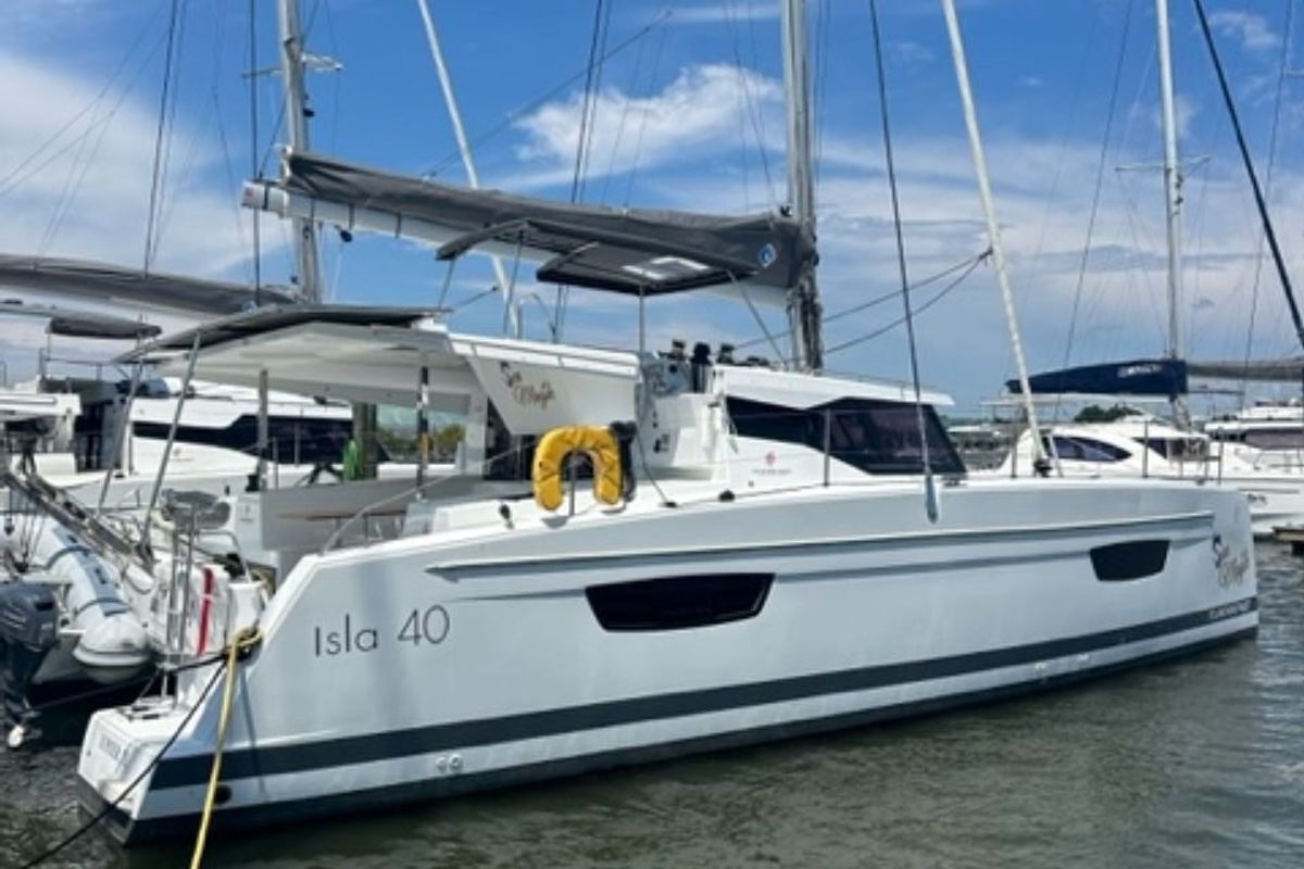 Exterior view of Sea Magik, a Fountaine Pajot Isla 40 catamaran at Charlotte Amalie, United States