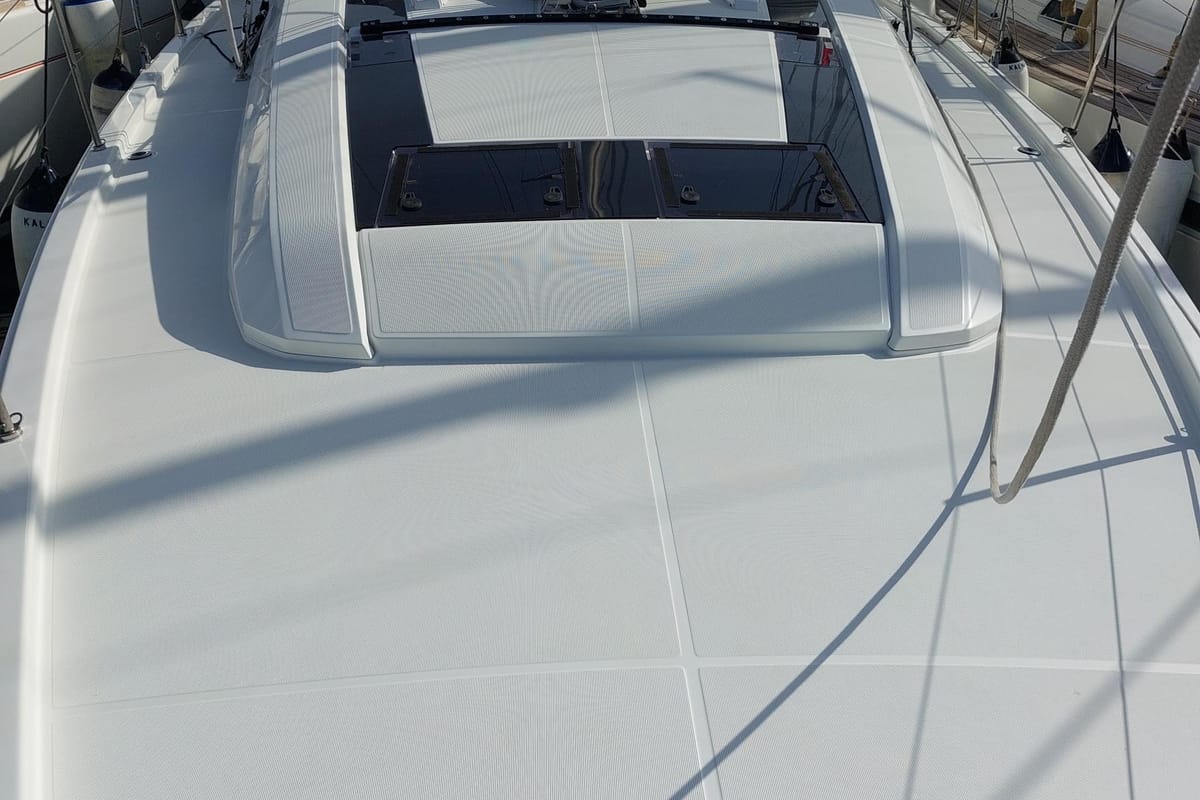 Exterior view of Kalmi, a Beneteau Oceanis 46.1 sailboat at Lavreotiki Municipal Unit, Greece