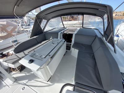 Deck of Kalmi, a Beneteau Oceanis 46.1 sailboat at Lavreotiki Municipal Unit, Greece