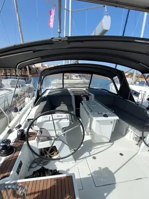 Cockpit of Kalmi, a Beneteau Oceanis 46.1 sailboat at Lavreotiki Municipal Unit, Greece