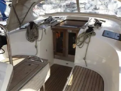 Cockpit of KIWI, a Bavaria Cruiser 36 sailboat at Kalkara, Malta