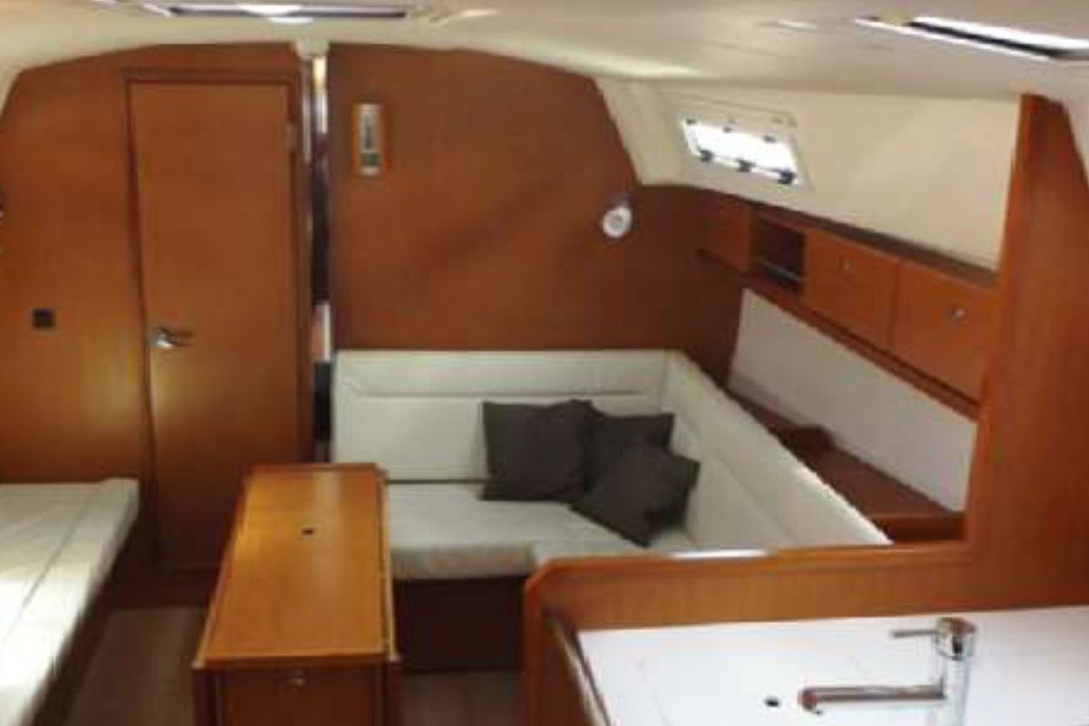 Salon of KIWI, a Bavaria Cruiser 36 sailboat at Kalkara, Malta