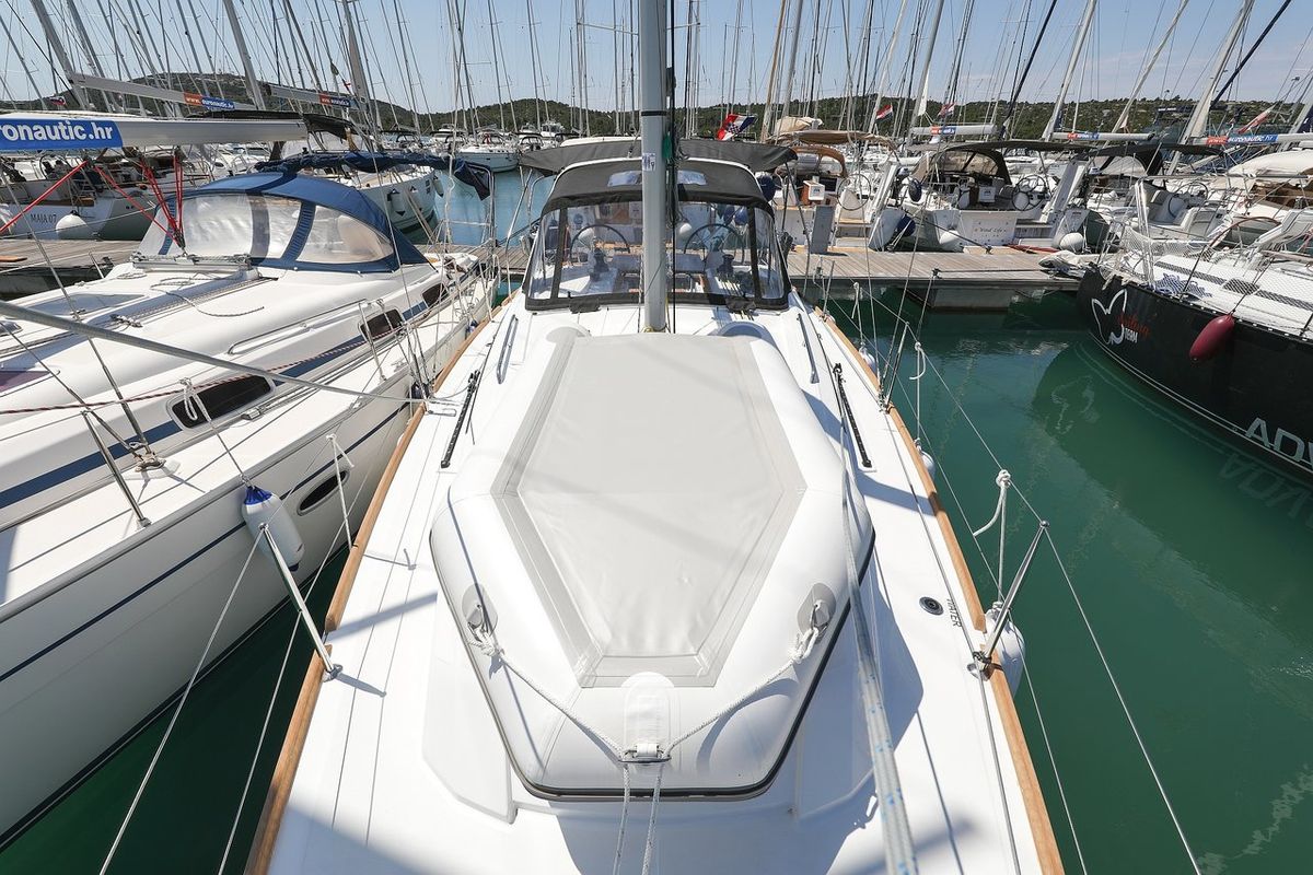 Deck of Aris, a Beneteau Oceanis 35.1 sailboat at Grad Biograd na Moru, Croatia