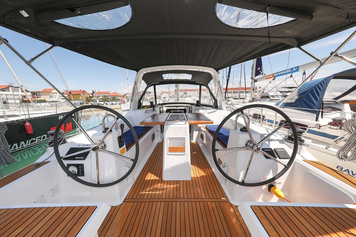 Cockpit of Aris, a Beneteau Oceanis 35.1 sailboat at Grad Biograd na Moru, Croatia