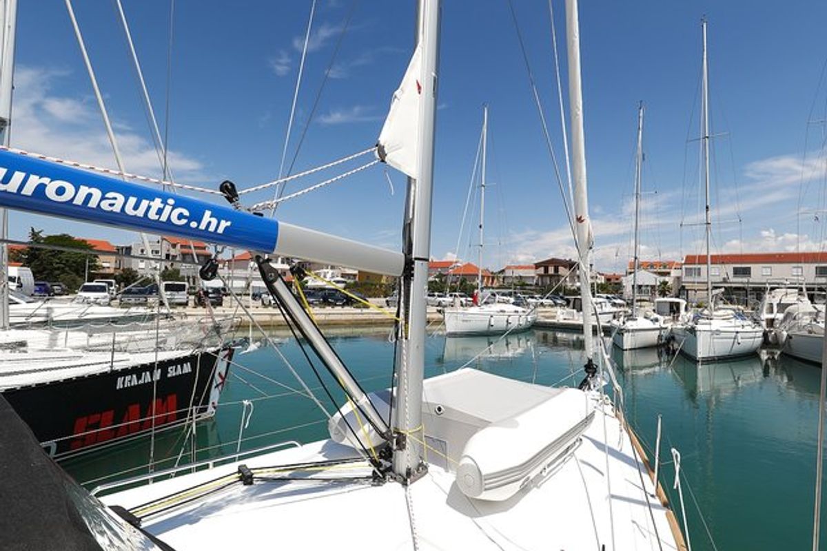 Deck of Aris, a Beneteau Oceanis 35.1 sailboat at Grad Biograd na Moru, Croatia