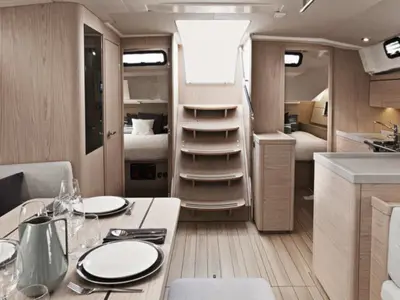 Salon of Sunsail 46 Mon Classic, a Beneteau Oceanis 46 sailboat at Gouvia, Greece