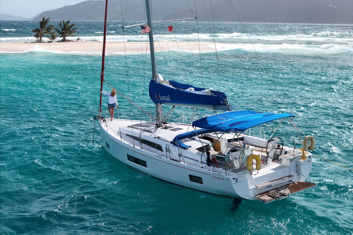 Exterior view of Sunsail 46 Mon Classic, a Beneteau Oceanis 46 sailboat at Gouvia, Greece